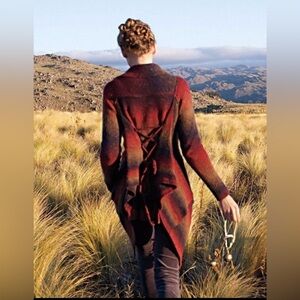 Anthropologie Burgundy to Forest Ombre Lace-Back Cardigan